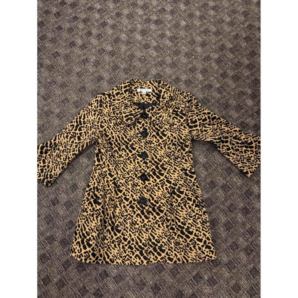 VERSONA ACCESSORIES Womens Leopard Print Button Front Blazer Jacket Size S